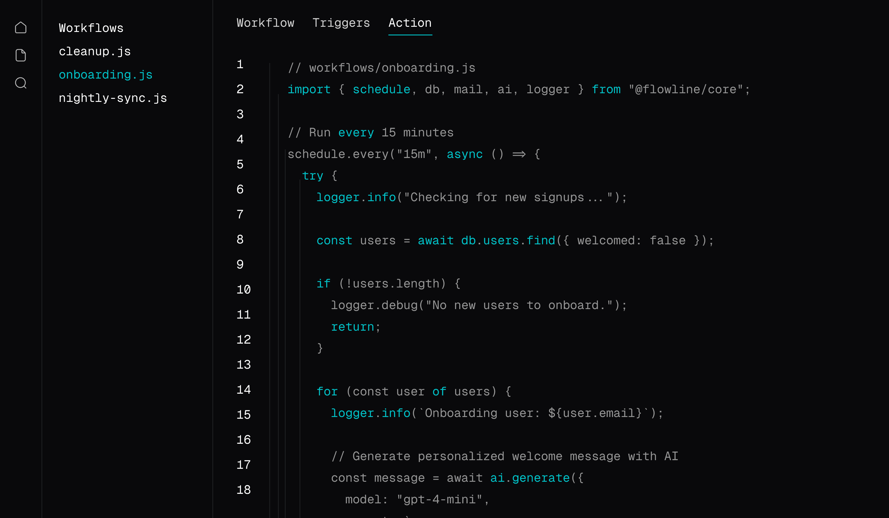 Code editor illustrating workflow and API development